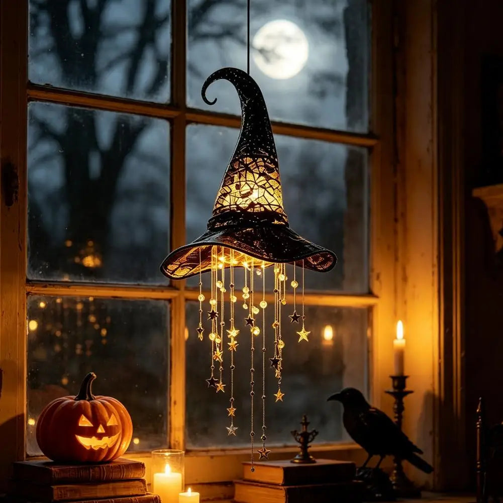 JupiGlow Lighted Witch Hat Hanging Ornament with Stars