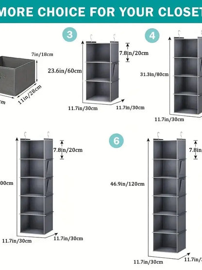 JupiGlow Six-Shelf Hanging Closet Organizer with Two Hooks