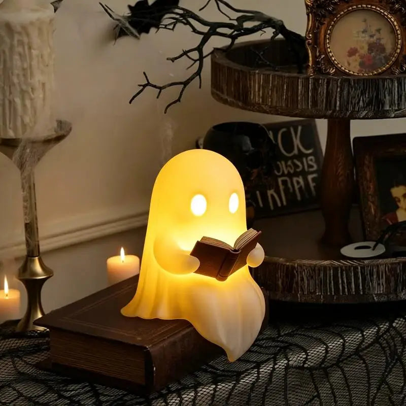 New Halloween Party Decoration Favors Cute Ghost Reading Book Lamp Desktop Ornament For Bedroom Kids Gift