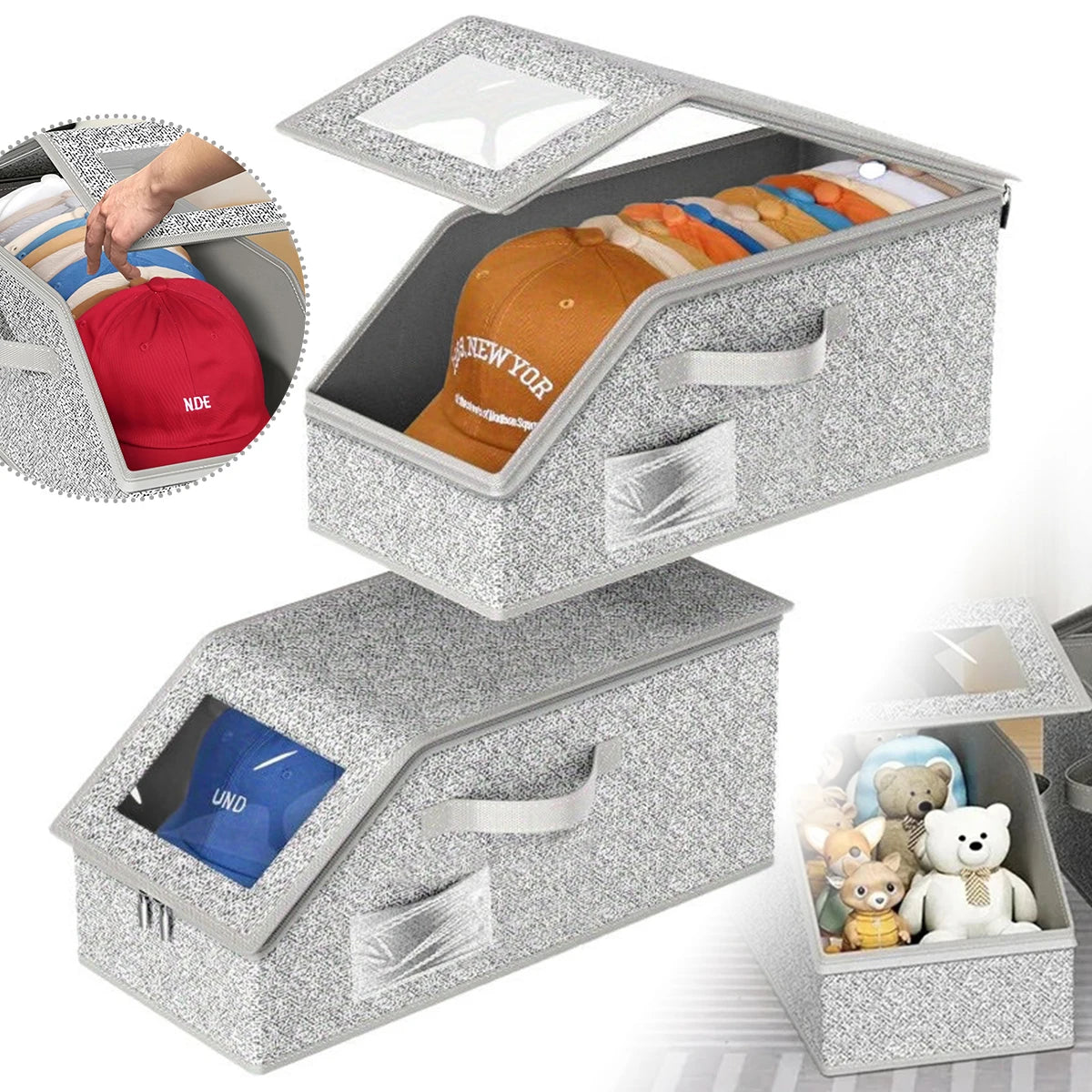 Non Woven Fabric Baseball Cap Storage Box Dustproof Zipper Hat Organizer Foldable Closet Container For Hats Socks Daily Sundries