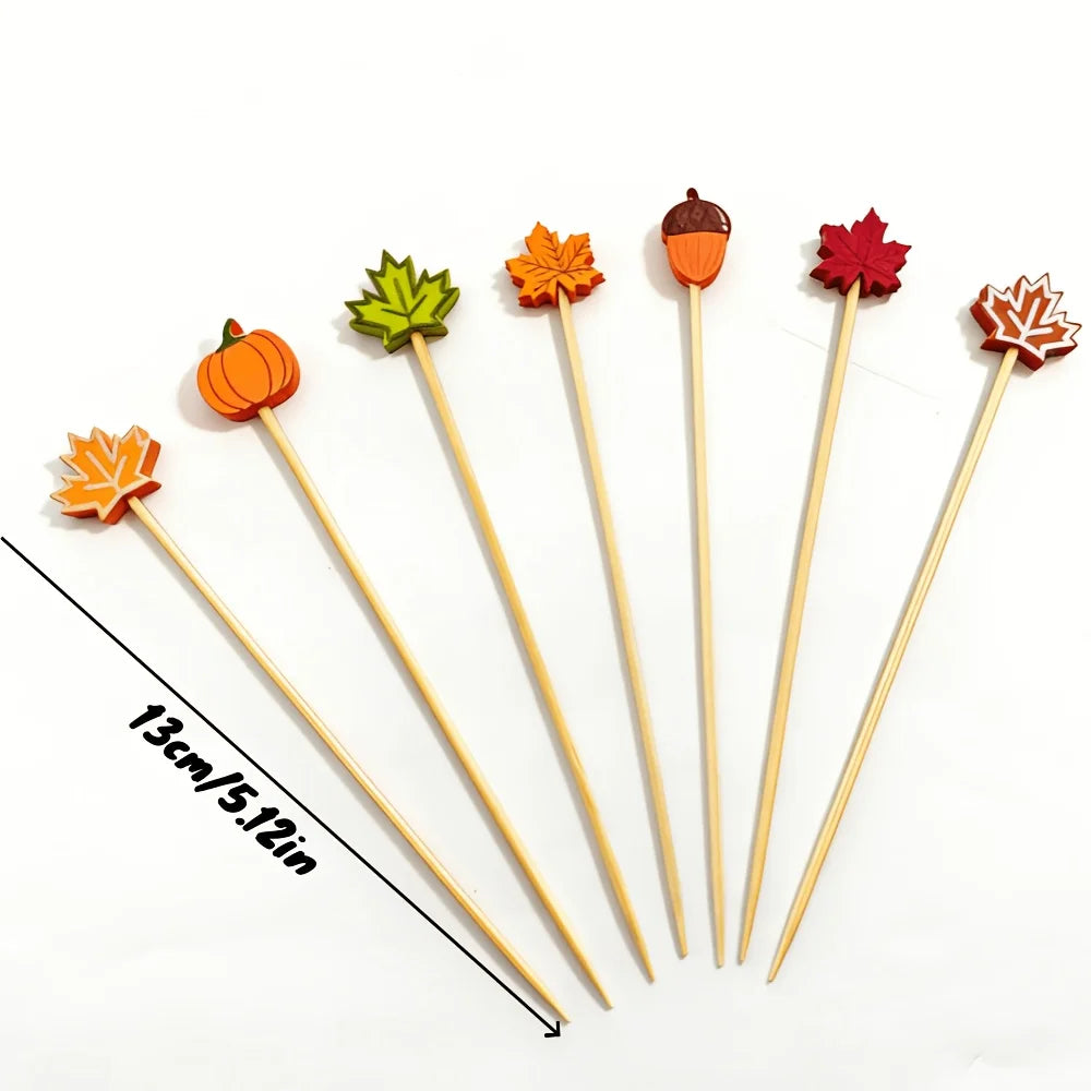 JupiGlow Autumn Bamboo Party Picks, 13cm, 100 Pieces