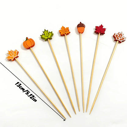 JupiGlow Autumn Bamboo Party Picks, 13cm, 100 Pieces