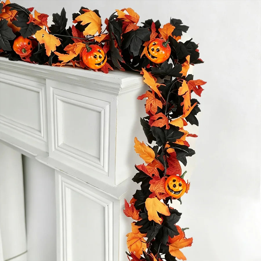 JupiGlow Xunyihappy Black Leaf and Pumpkin Halloween Garland