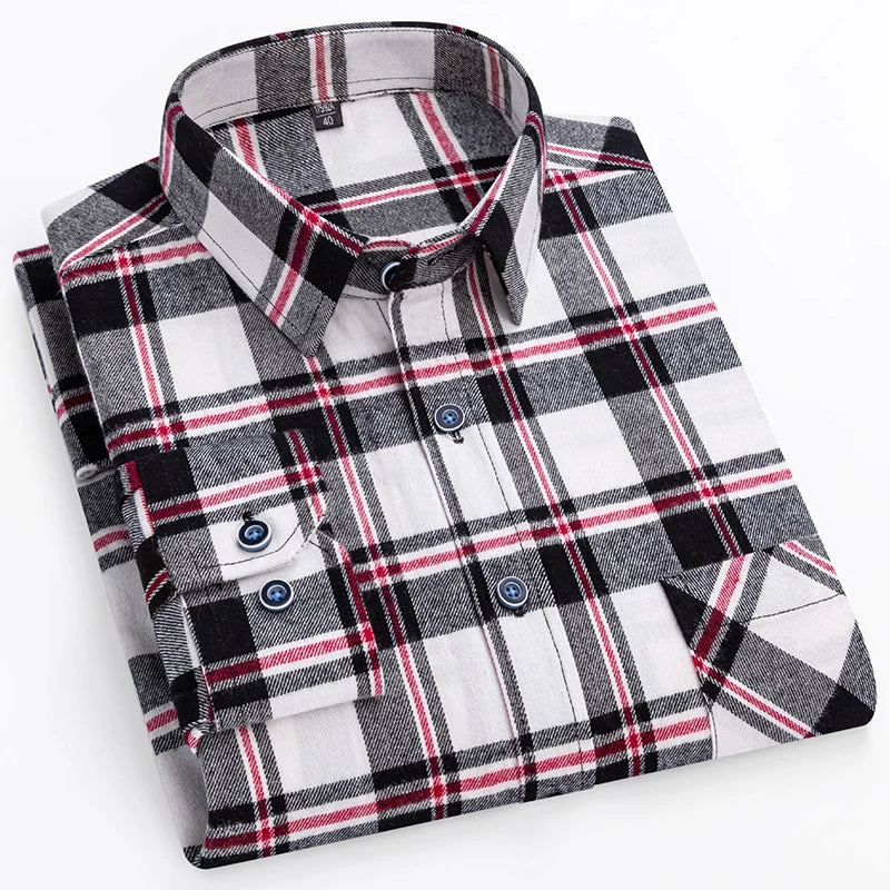 New Men's Vintage Plaid Flannel Shirt Long Sleeve 100% Cotton Fashion Casual Soft Standard Fit Men's Shirt  Large Size 7XL 8XL