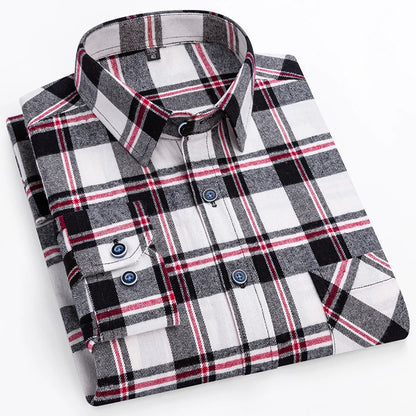 New Men's Vintage Plaid Flannel Shirt Long Sleeve 100% Cotton Fashion Casual Soft Standard Fit Men's Shirt  Large Size 7XL 8XL