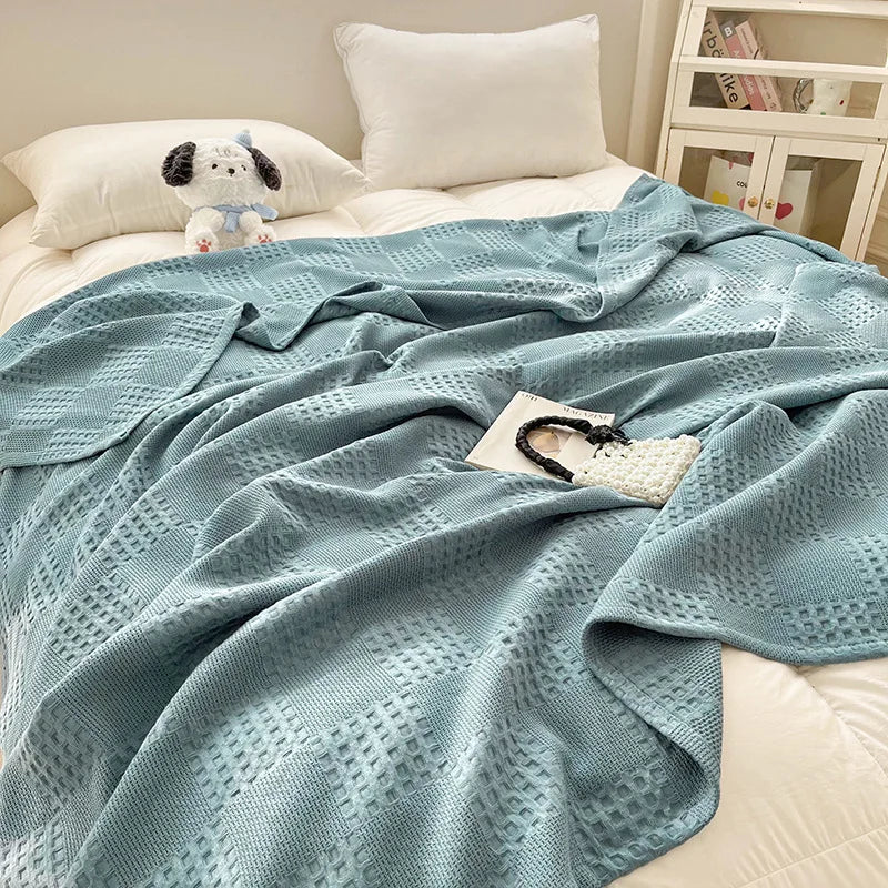 100% Cotton Throw Blanket Soft Breathable Waffle Blanket for Twin Queen King Bed Decorative Plaid Sofa Blankets Summer Throws