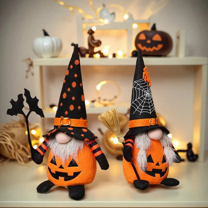 Handmade Halloween Gnome Decorations Nordic Plush Elf Doll Swedish Tomte Adorable Pumpkin Bat Ornaments Nisse