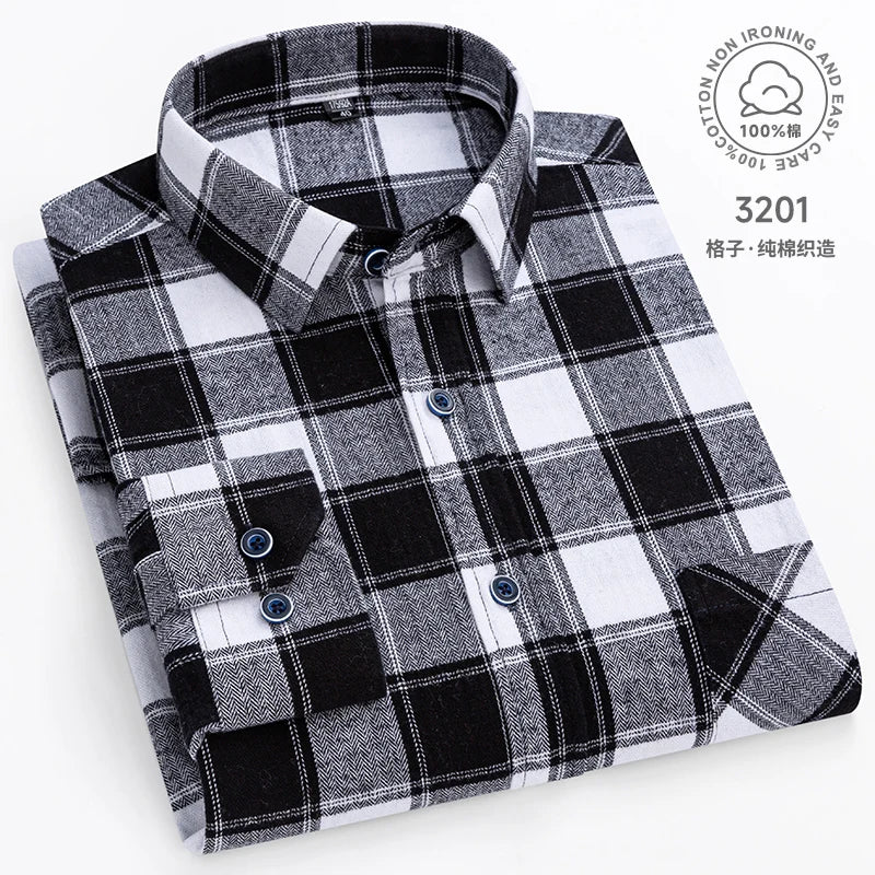 New Men's Vintage Plaid Flannel Shirt Long Sleeve 100% Cotton Fashion Casual Soft Standard Fit Men's Shirt  Large Size 7XL 8XL