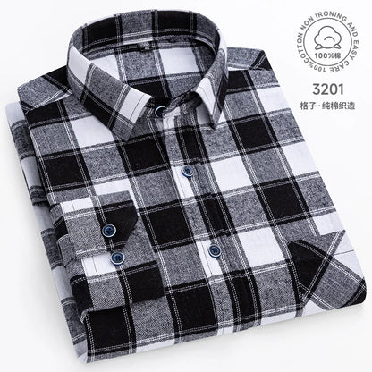 New Men's Vintage Plaid Flannel Shirt Long Sleeve 100% Cotton Fashion Casual Soft Standard Fit Men's Shirt  Large Size 7XL 8XL