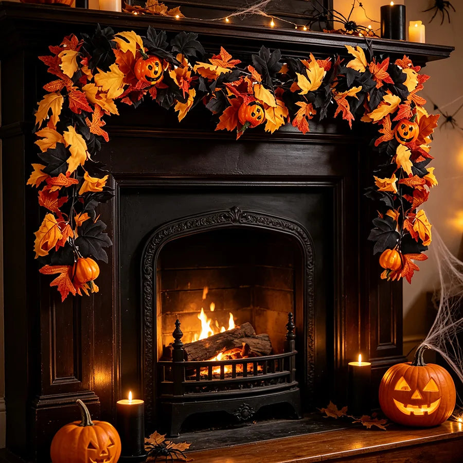 JupiGlow Xunyihappy Black Leaf and Pumpkin Halloween Garland