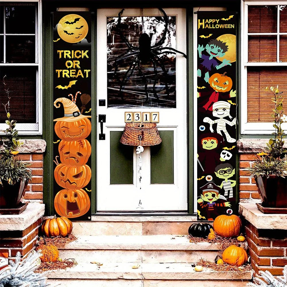 Halloween porch decoration banner, 2-piece set, polyester fiber Halloween decorationXY