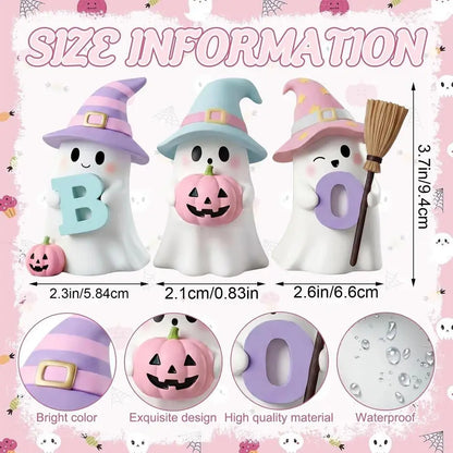 Halloween Ghost Decorations 3 Pack Cute Pumpkin Resin Statue Figurine Shelf Ornament Home Tabletop Desk Living Room Party Supply