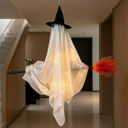 JupiGlow Hanging Broom Ghost Halloween Decoration