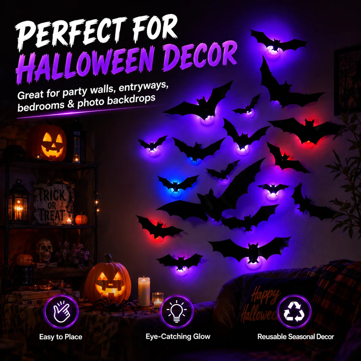 JupiGlow KAZHAN Three-Dimensional Bat Halloween Wall Decorations