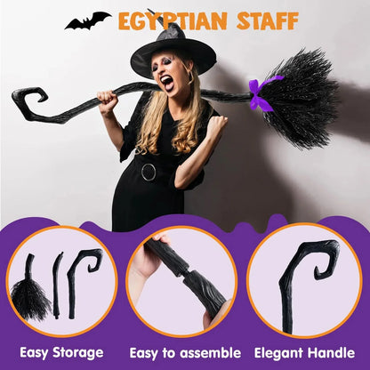 JupiGlow Black Plastic Witch Broom Costume Prop