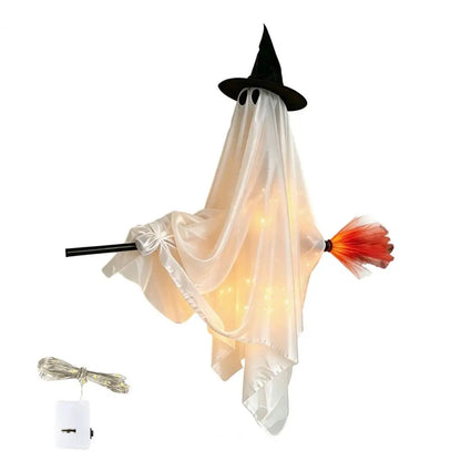 JupiGlow Hanging Broom Ghost Halloween Decoration