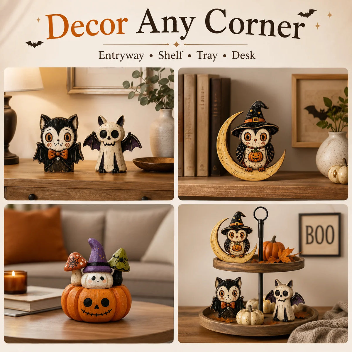 JupiGlow Wooden Halloween Tabletop Figurine