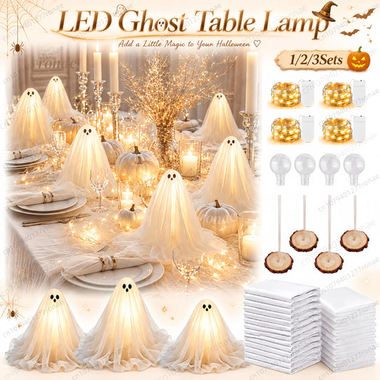 1/2/3Sets Halloween Decorations Lighted Ghost DIY Kit Spooky Lamp Warm White Table Centerpiece for Indoor Halloween Party