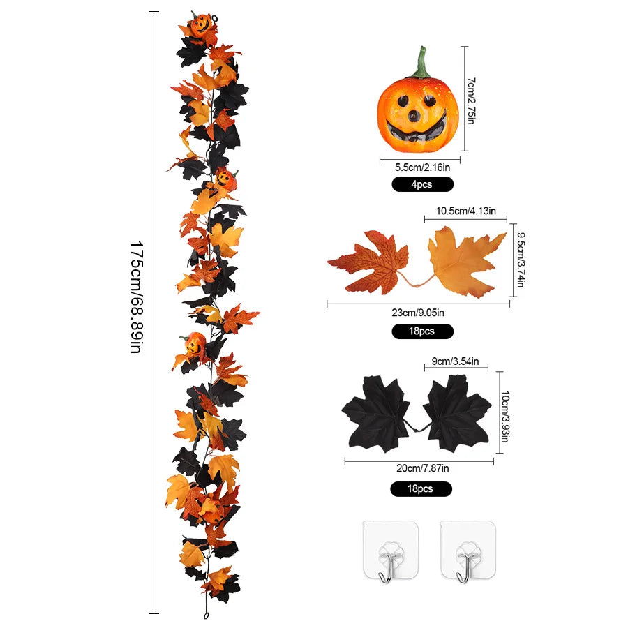 JupiGlow Xunyihappy Black Leaf and Pumpkin Halloween Garland