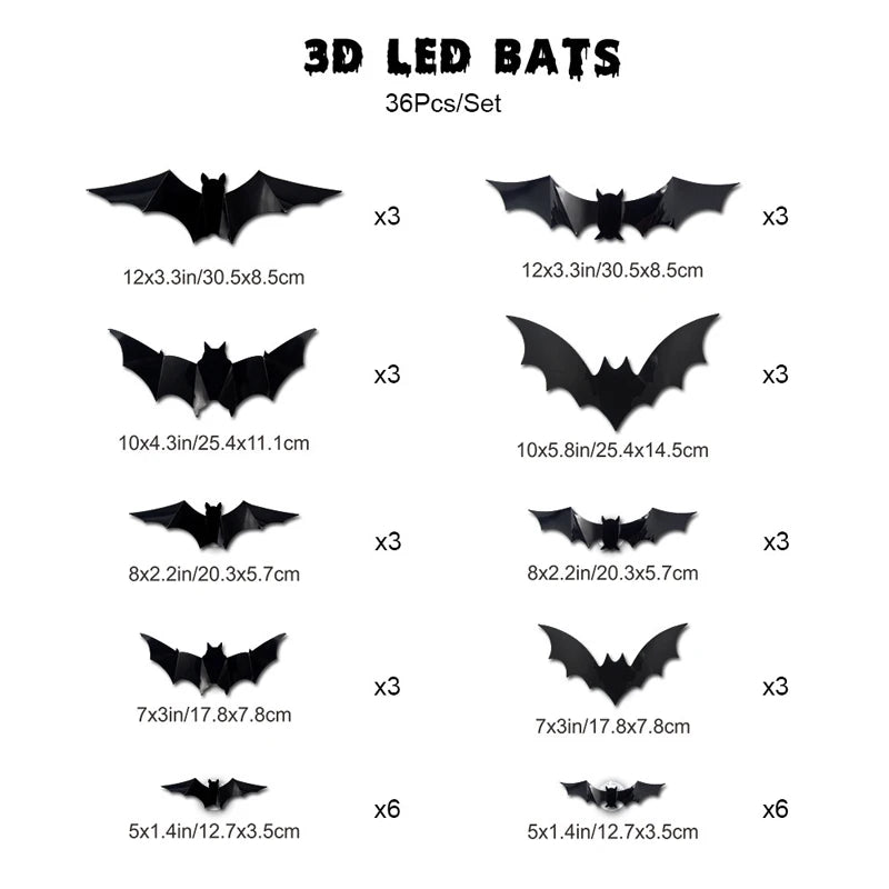 JupiGlow KAZHAN Three-Dimensional Bat Halloween Wall Decorations