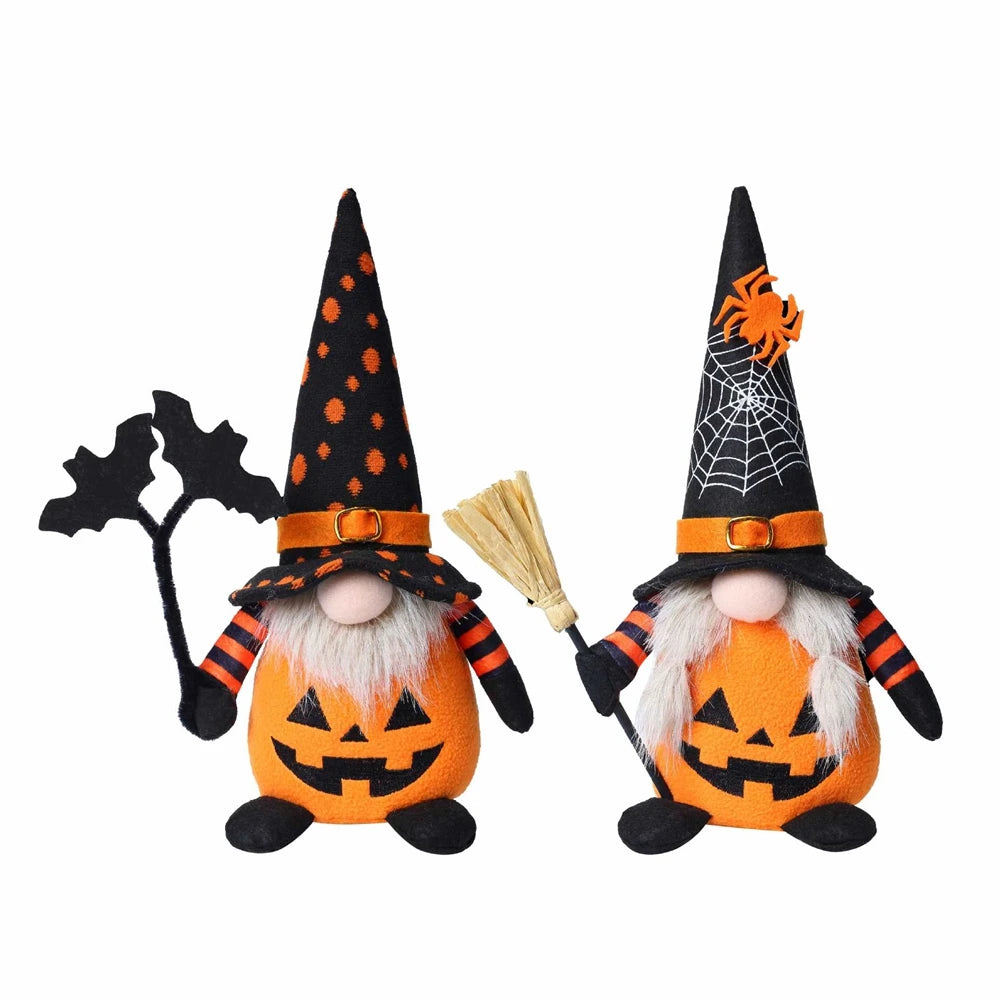Handmade Halloween Gnome Decorations Nordic Plush Elf Doll Swedish Tomte Adorable Pumpkin Bat Ornaments Nisse