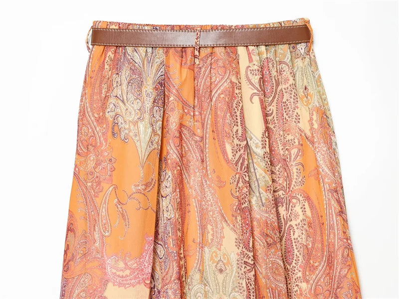 Women's Dress Summer 2026 New Style Paisley Print A-Line Loose Midi Skirt Vacation Style Fashionable