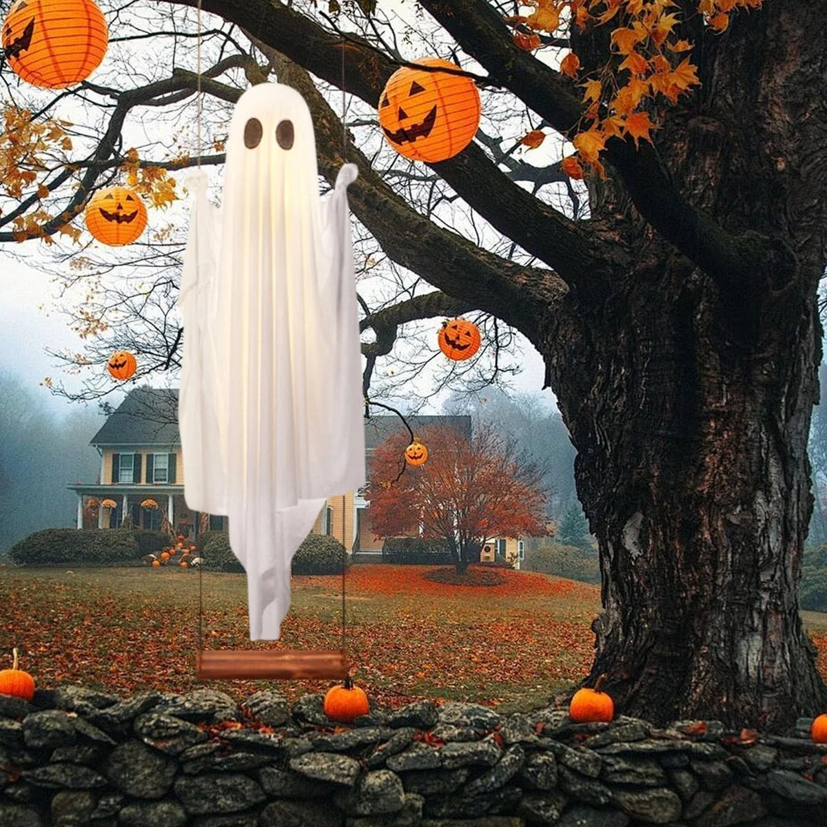 JupiGlow White Ghost Swing with Decorative String Light