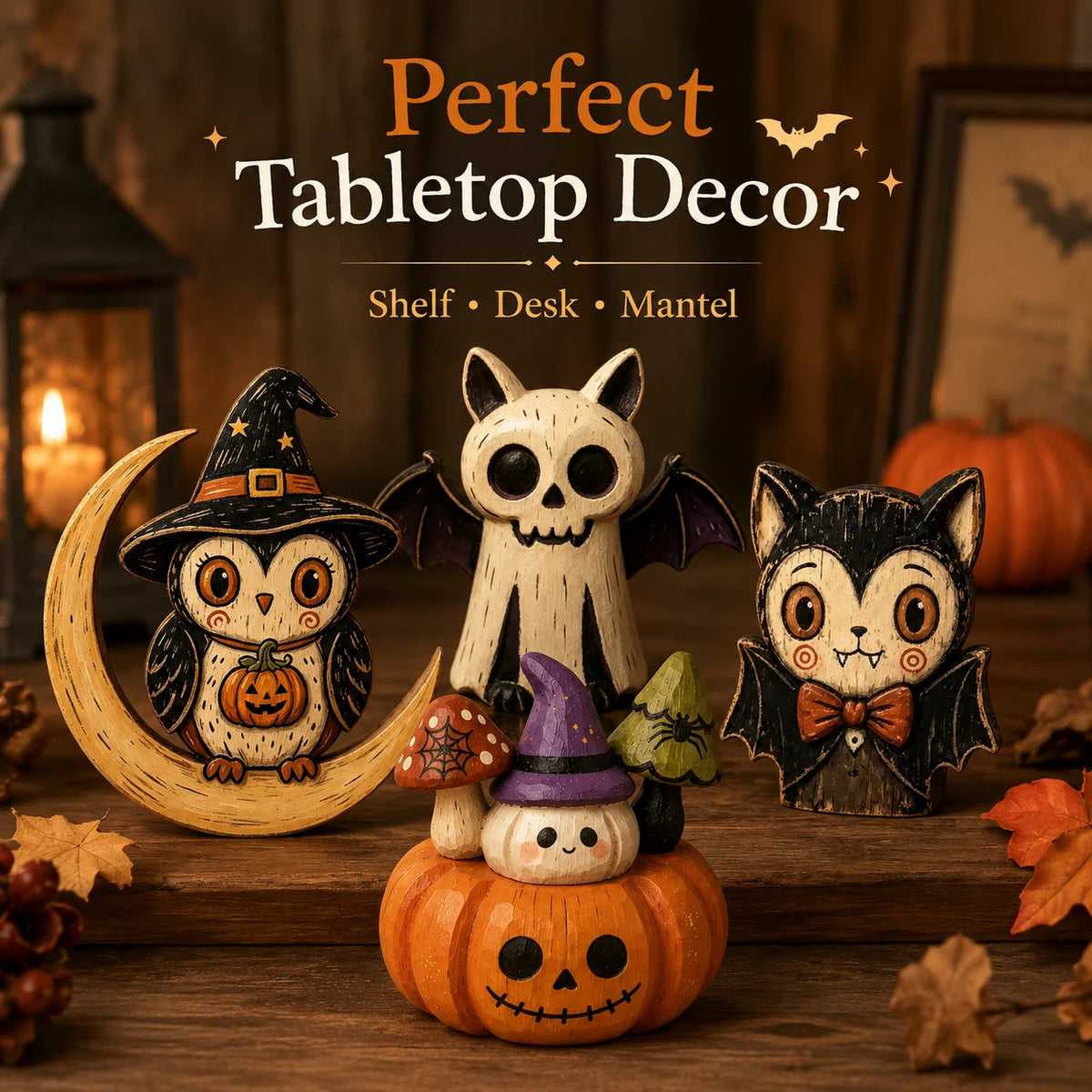 JupiGlow Wooden Halloween Tabletop Figurine