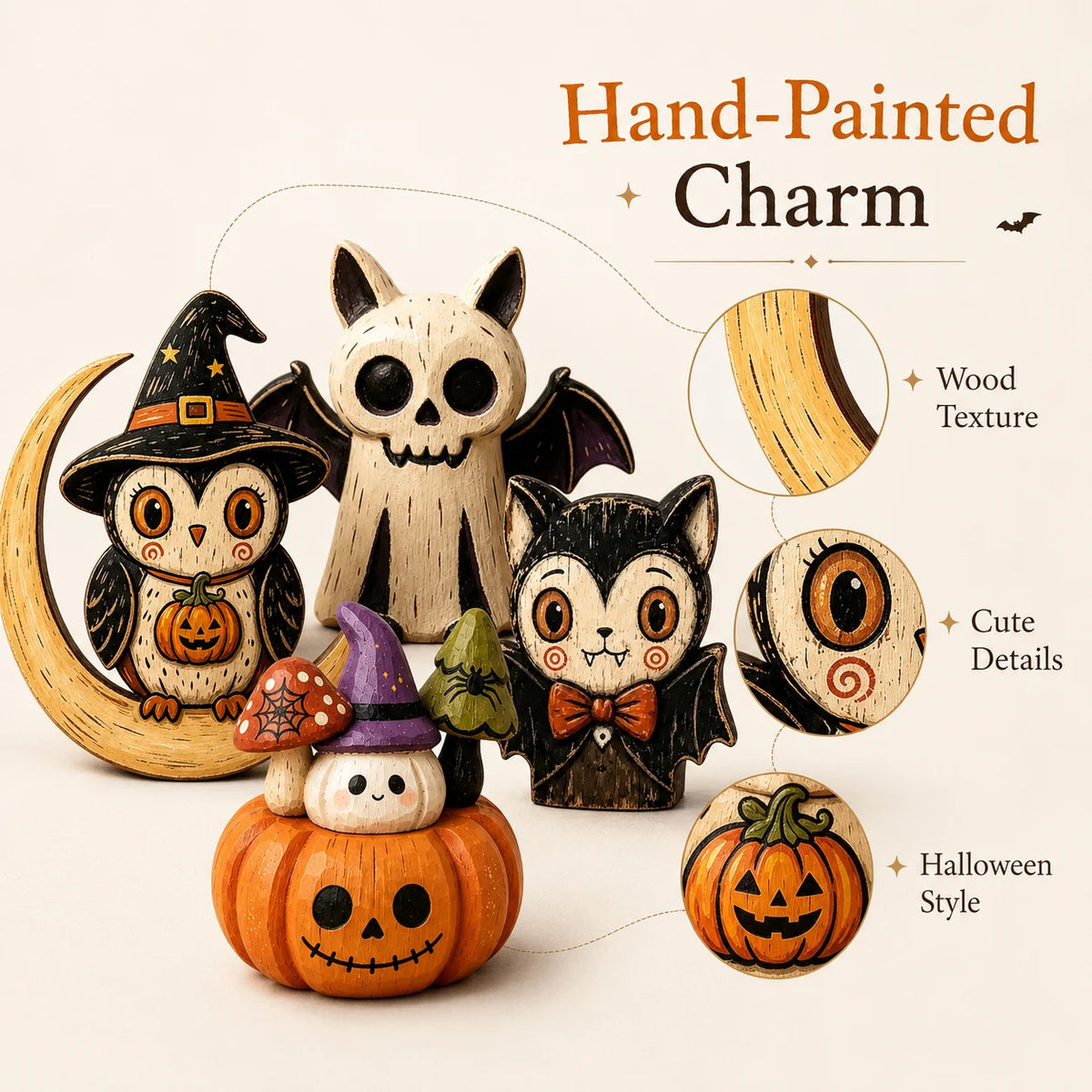 JupiGlow Wooden Halloween Tabletop Figurine