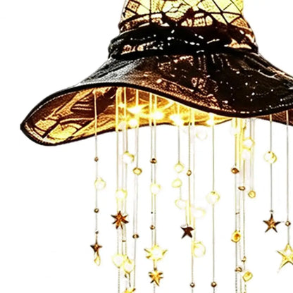 Halloween Hanging Witch Hat Decorations Witch Hat for Porch Led Glowing Witch Hat Ornament with Star Tassels Halloween Hanging