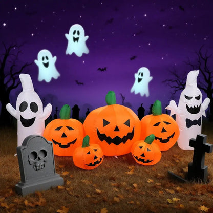 Halloween Inflatable Decorations 4 Pumpkin Lanterns with 2White Ghosts  Halloween Blow Up with Built-in LEDs for Outdoor