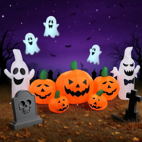 Halloween Inflatable Decorations 4 Pumpkin Lanterns with 2White Ghosts  Halloween Blow Up with Built-in LEDs for Outdoor