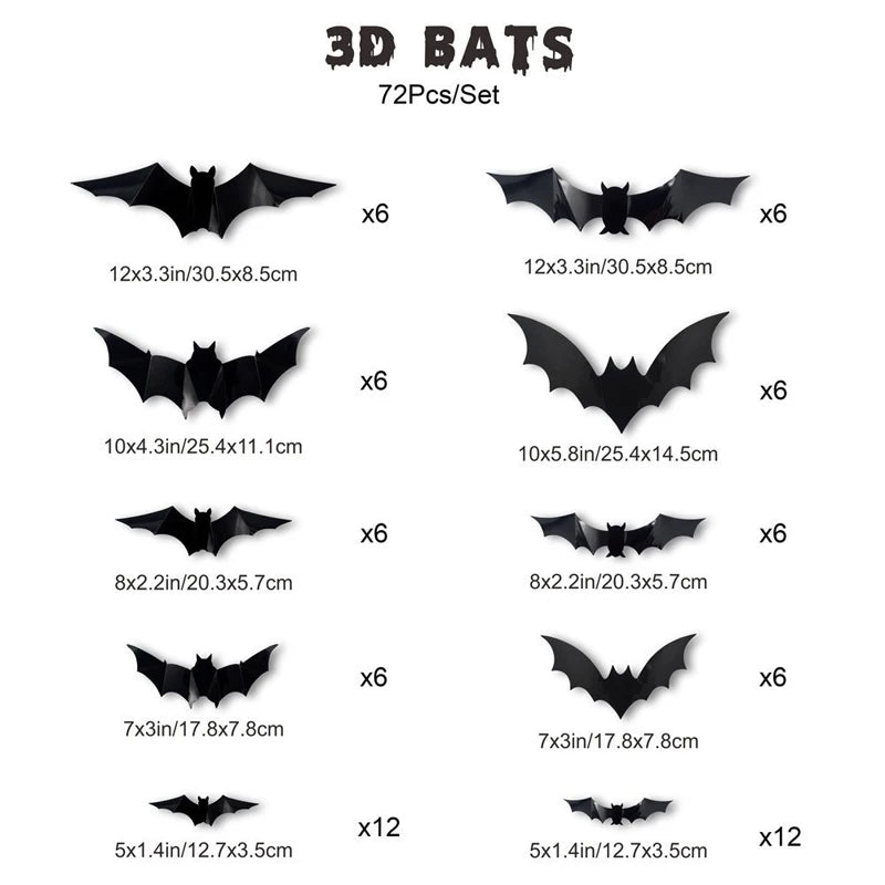 JupiGlow KAZHAN Three-Dimensional Bat Halloween Wall Decorations