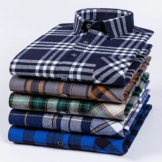 New Men's Vintage Plaid Flannel Shirt Long Sleeve 100% Cotton Fashion Casual Soft Standard Fit Men's Shirt  Large Size 7XL 8XL