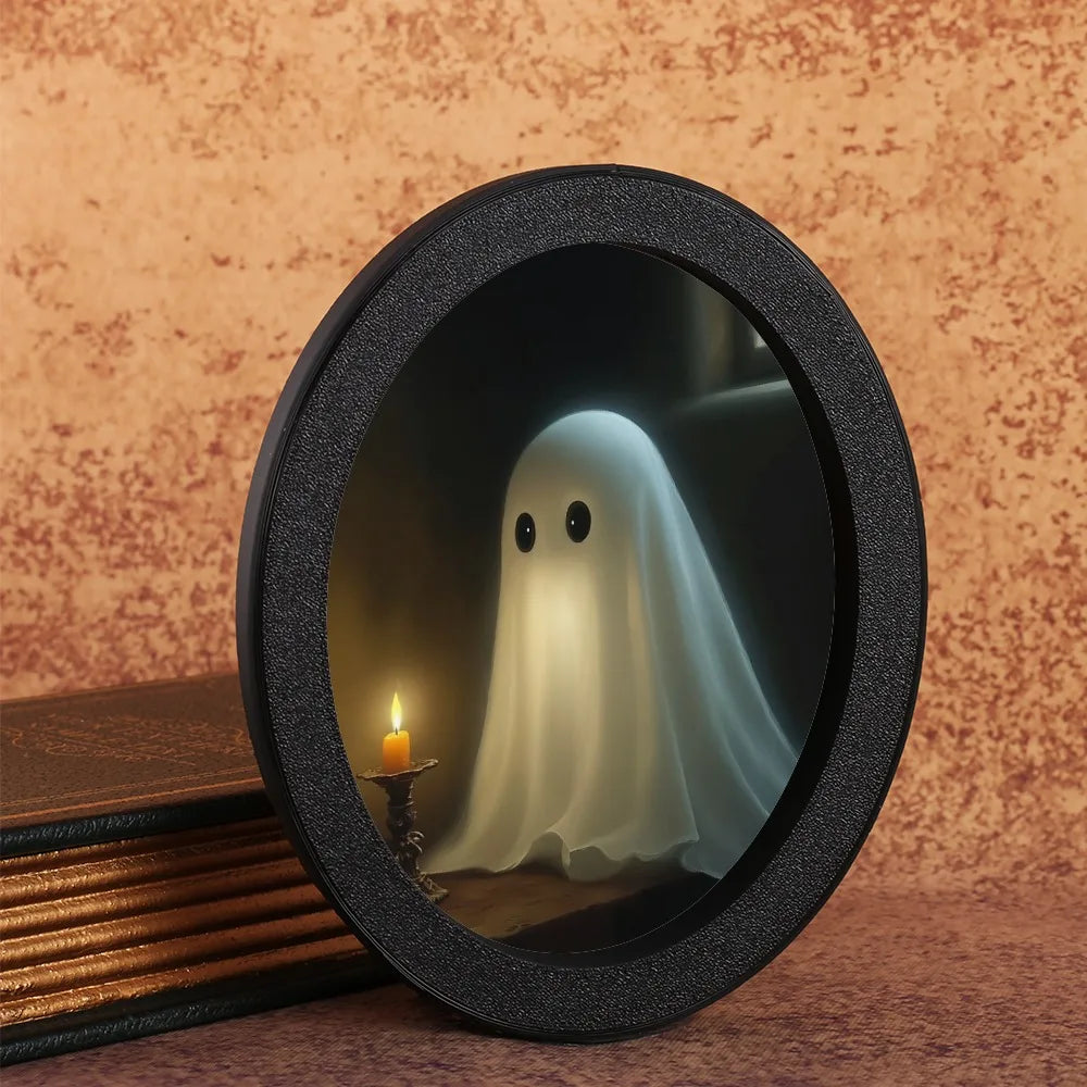 1 Piece of Halloween Mysterious-style Oval Decoration, Designed with Ghost & Candle Illustration, Suitable for Home Wall Display