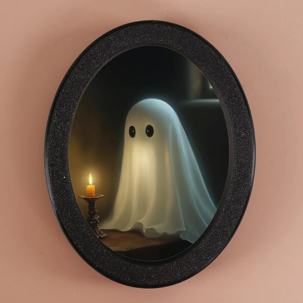 1 Piece of Halloween Mysterious-style Oval Decoration, Designed with Ghost & Candle Illustration, Suitable for Home Wall Display