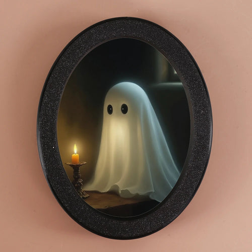 1 Piece of Halloween Mysterious-style Oval Decoration, Designed with Ghost & Candle Illustration, Suitable for Home Wall Display