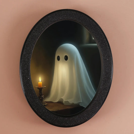1 Piece of Halloween Mysterious-style Oval Decoration, Designed with Ghost & Candle Illustration, Suitable for Home Wall Display