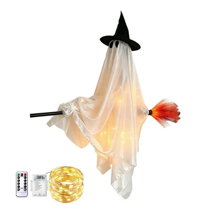JupiGlow Hanging Broom Ghost Halloween Decoration