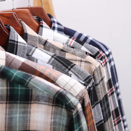 New Men's Vintage Plaid Flannel Shirt Long Sleeve 100% Cotton Fashion Casual Soft Standard Fit Men's Shirt  Large Size 7XL 8XL