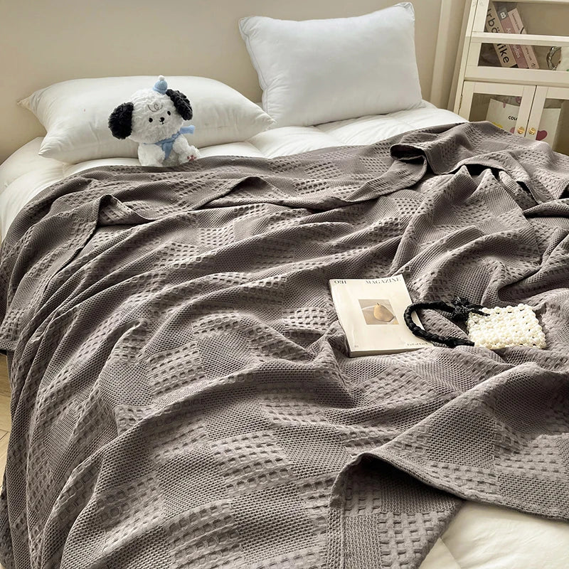 100% Cotton Throw Blanket Soft Breathable Waffle Blanket for Twin Queen King Bed Decorative Plaid Sofa Blankets Summer Throws
