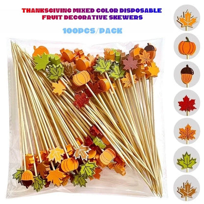 JupiGlow Autumn Bamboo Party Picks, 13cm, 100 Pieces