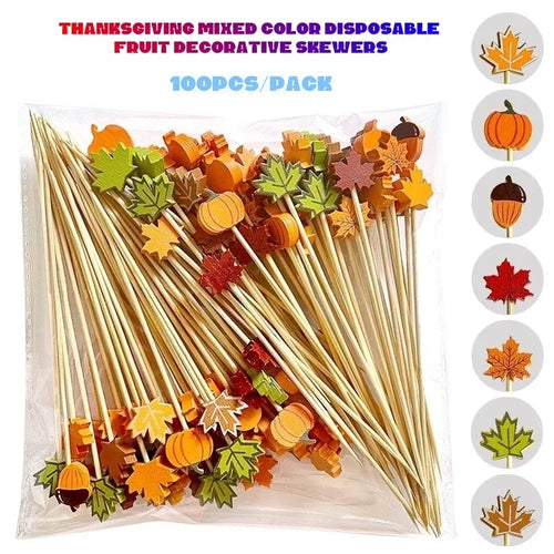 JupiGlow Autumn Bamboo Party Picks, 13cm, 100 Pieces