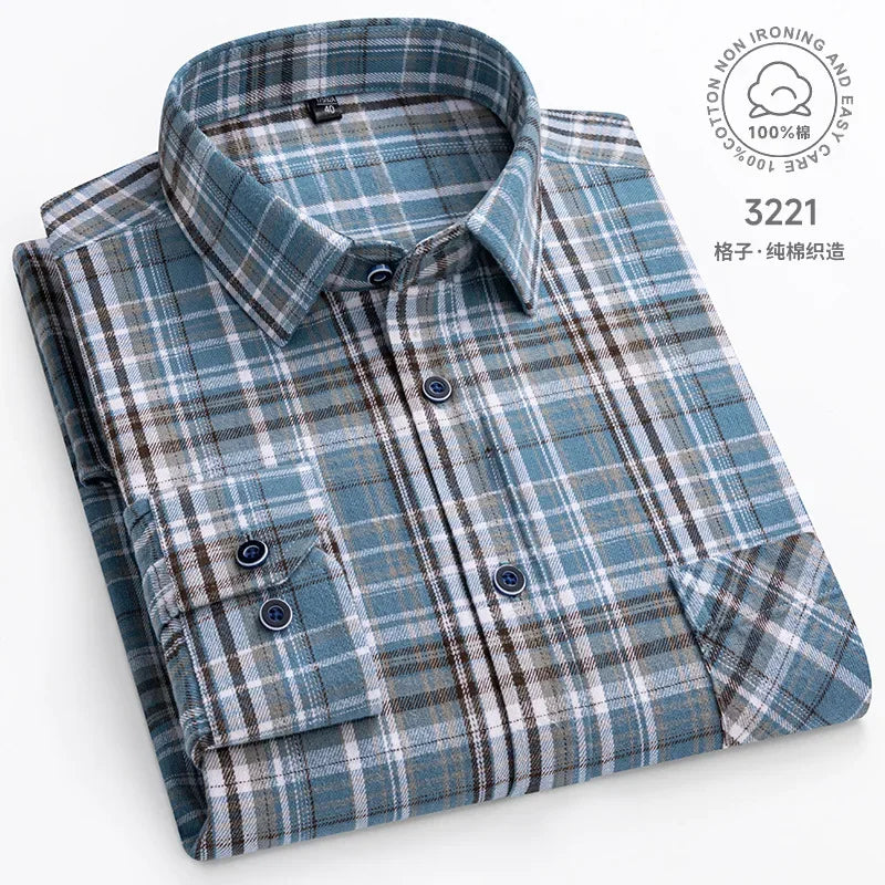 New Men's Vintage Plaid Flannel Shirt Long Sleeve 100% Cotton Fashion Casual Soft Standard Fit Men's Shirt  Large Size 7XL 8XL
