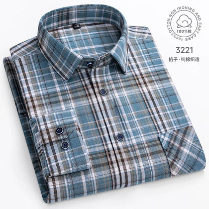 New Men's Vintage Plaid Flannel Shirt Long Sleeve 100% Cotton Fashion Casual Soft Standard Fit Men's Shirt  Large Size 7XL 8XL