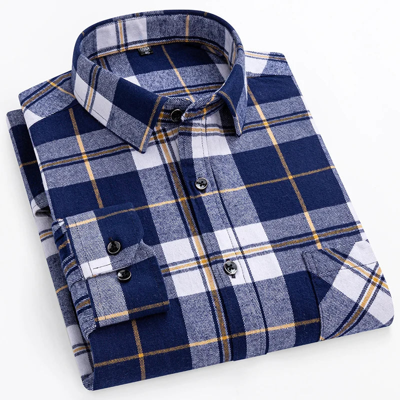 New Men's Vintage Plaid Flannel Shirt Long Sleeve 100% Cotton Fashion Casual Soft Standard Fit Men's Shirt  Large Size 7XL 8XL