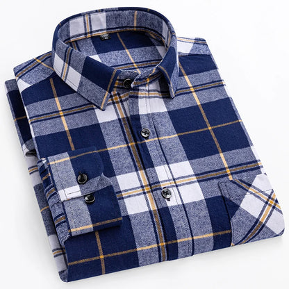 New Men's Vintage Plaid Flannel Shirt Long Sleeve 100% Cotton Fashion Casual Soft Standard Fit Men's Shirt  Large Size 7XL 8XL