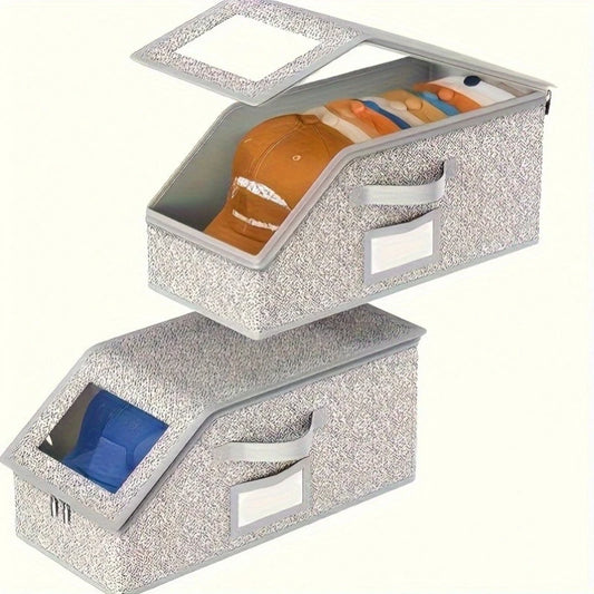 1pc Dust-proof Baseball Cap Storage Box Foldable Fabric Closet Organizer with Zipper Stackable Container for Hats Clothes Dolls