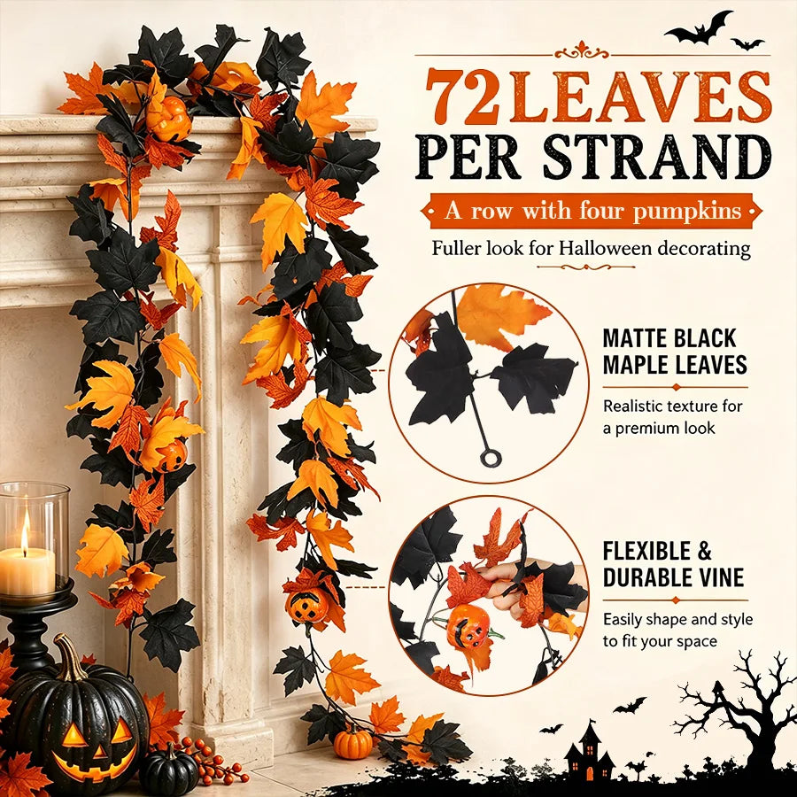 JupiGlow Xunyihappy Black Leaf and Pumpkin Halloween Garland