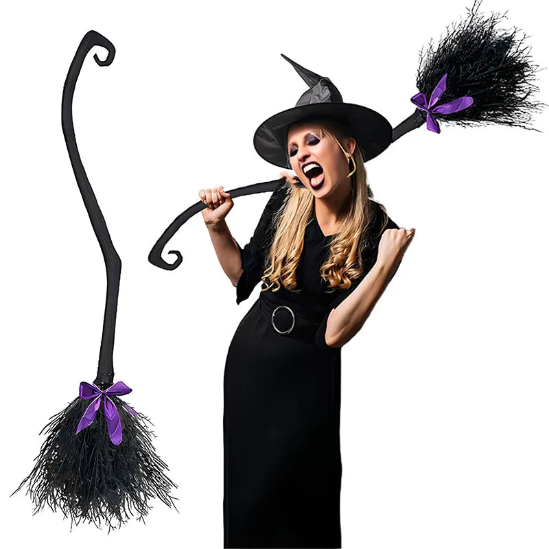 JupiGlow Black Plastic Witch Broom Costume Prop